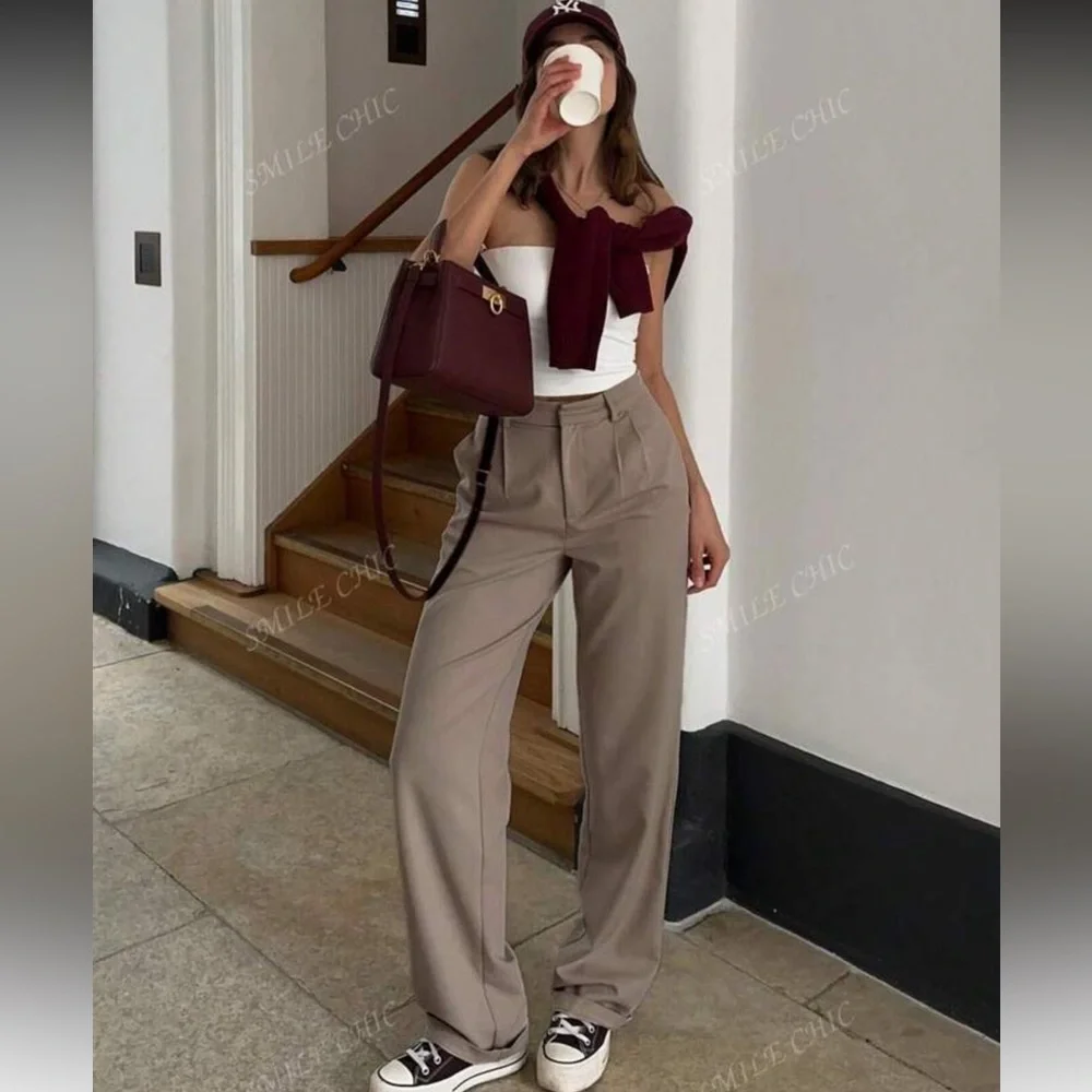 Back To School Vintage Style High Waist Wide-Leg Suit Pants, Loose And Slimming, - Picture 4 of 4